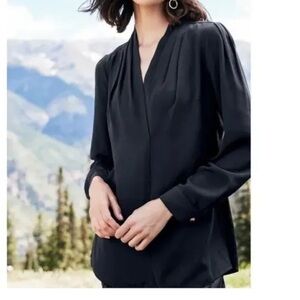 Soft Surroundings Akira Blouse‎ Black Womens Size Large Long Sleeve Draped